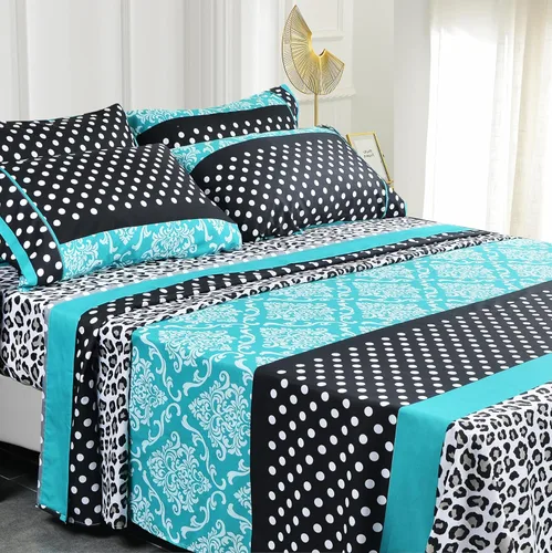 Miniatura 31 de American Home Collection - Juego de sábanas y fundas de almohada estampadas de 6 piezas, con 14 pulgadas de caída; sábanas de microfibra con doble
