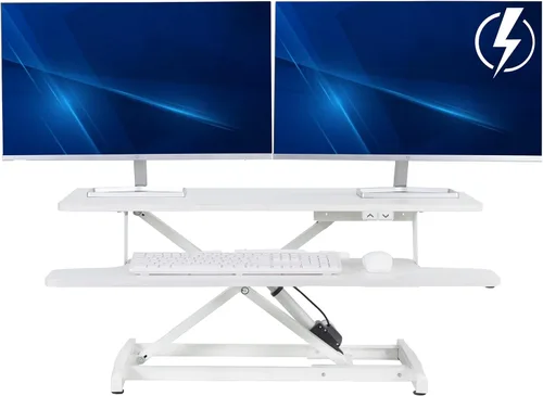 Miniatura 11 de VIVO 32 inch Electric Motor Desk Converter, Height Adjustable Riser, Sit to Stand Dual Monitor and Laptop Workstation with Wide Keyboard Tray