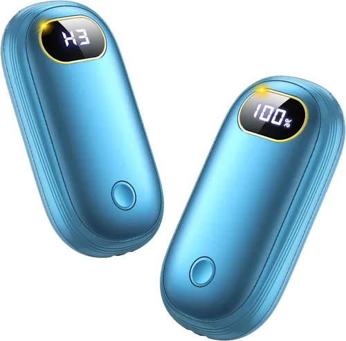 Calentadores de manos eléctricos recargables con banco de energía, pantalla LED, 17 horas de calidez, calentador de bolsillo portátil de doble cara