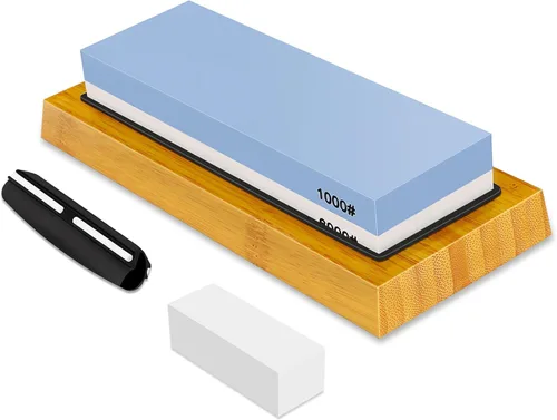 Kit de piedra de afilar cuchillos de piedra de afilar premium, afilador de piedra de afilar de grano lateral 1000/6000, juego de piedras de afilar