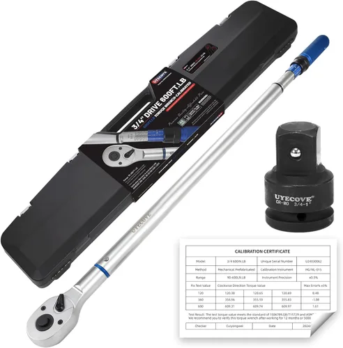 Llave dinamométrica de clic de 3/4 pulgadas, llave dinamométrica profesional de clic de doble dirección 100-600FT.LB/135-815N.M, escalas de doble