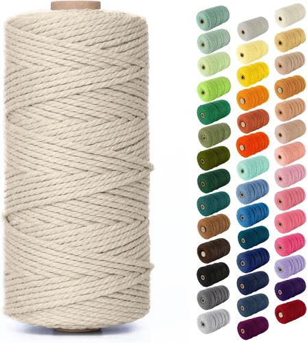 Miniatura 32 de Nook Theory - Cuerda de macramé de 3 mm, 220 yardas de cuerda de algodón, hilo de 4 mm y 5 mm, cuerda para manualidades, perfecta para colgantes