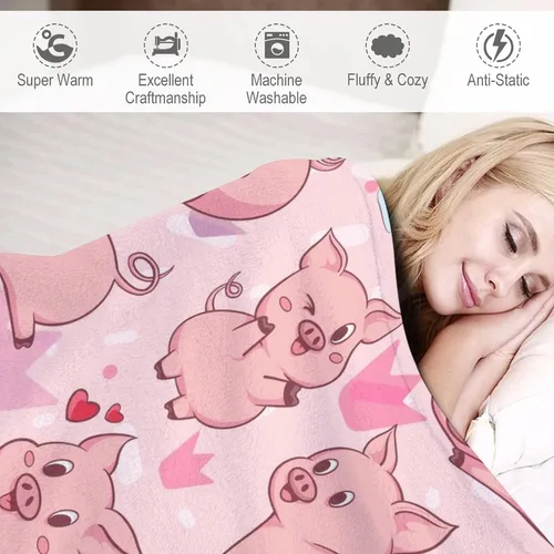 Miniatura 4 de Manta de cerdo para regalo, manta de franela polar de 50 x 60 pulgadas, suave para niñas, niños y adultos, ligera, cómoda, cálida manta con temática