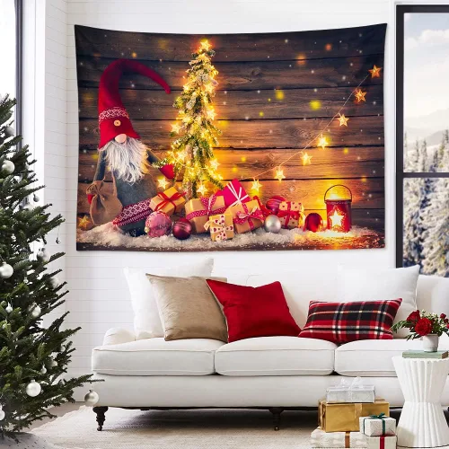 Miniatura 2 de OTOSTAR Tapiz de gnomo navideño para colgar en la pared, regalo de árbol de Navidad, manta para colgar en la pared, arte de pared al aire libre