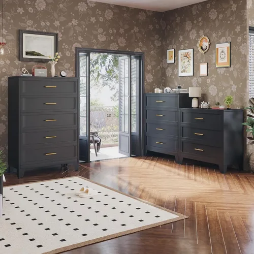 Miniatura 8 de Cómoda de metal de 53.54 pulgadas de alto para dormitorio, cajones de armario de 5 cajones, unidad organizadora de almacenamiento moderna, armario
