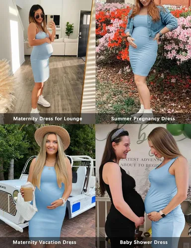 Miniatura 2 de KIM S Women's Maternity Sleeveless Dresses S-XXL, Summer Bodycon Dress for Daily or Baby Shower