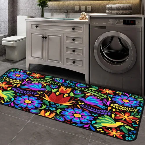 Miniatura 2 de Alfombras de cocina con diseño floral de pájaros mexicanos para interiores y exteriores, antideslizantes, alfombra de pasillo, alfombra