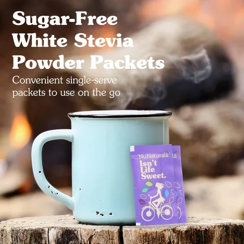 Miniatura 3 de NuNaturals Paquetes de polvo de stevia blanca, de una sola porción, sustituto de azúcar sin calorías, 100