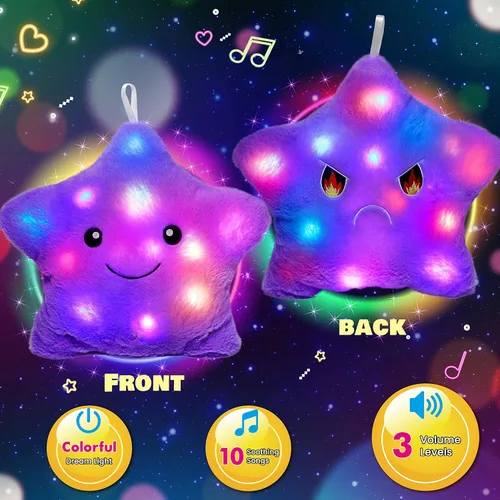 Miniatura 5 de Almohada de Felpa Musical de Estrella Verde de 13 Pulgadas con Luz Nocturna Brillante Parpadeante, Peluche LED con Volumen Ajustable, Regalo