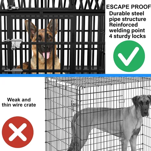 Miniatura 3 de Jaula para perros de 58 pulgadas, resistente a prueba de escapes, para perros grandes, jaula para perros de alta ansiedad con bandejas y ruedas