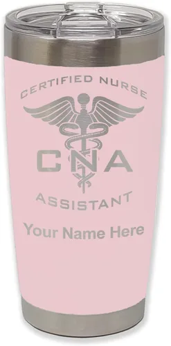 Miniatura 14 de LaserGram Vaso aislado al vacío de 20 onzas, asistente de enfermera certificada por CNA, grabado personalizado incluido (negro)