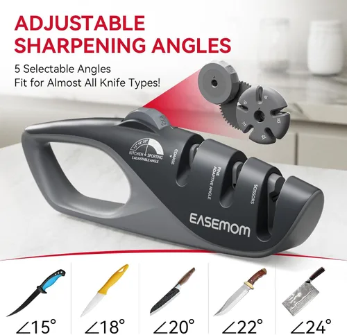 Miniatura 2 de Afilador de cuchillos de cocina, 5 ángulos de afilado ajustables, sacapuntas de bolsillo de mano, diseño ergonómico, con grueso y fino para tijeras