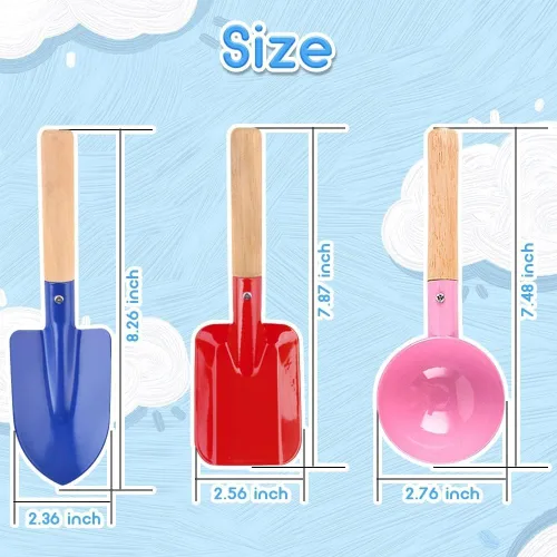 Juguetes de playa para niños, 6 piezas de 8 pulgadas, herramientas de jardinería para niños, juego de juguetes de arena, herramientas de jardín de