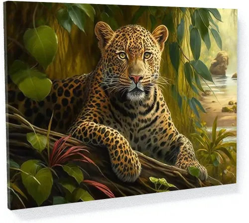 Miniatura 7 de Sense Canvas Arte en lienzo con retrato de leopardo verde 2 – Decoración del hogar para pared, póster grande 40 x 30 / 0.75 pulgadas