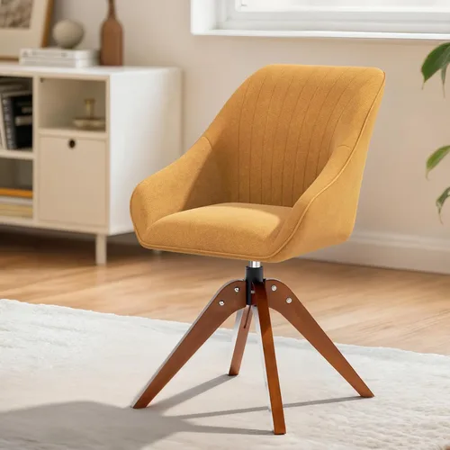 Miniatura 14 de MoNiBloom Silla giratoria decorativa, sillón moderno de mediados de siglo con patas de madera maciza, silla de escritorio de oficina en casa, sin