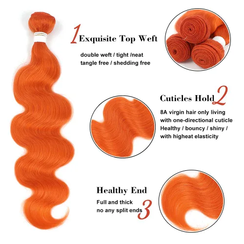 Miniatura 2 de REMY HAIR - Extensiones de cabello 100 % humano ondulado, extensiones de cabello naranja para coser, un paquete de 18 pulgadas para mujeres blancas