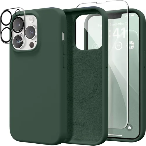 Miniatura 278 de GONEZ Funda de silicona para iPhone 14 Pro Max, compatible con MagSafe, con protector de pantalla + protector de lente de cámara, silicona líquida a