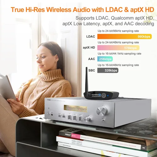 Miniatura 4 de 1Mii DS200Pro Bluetooth 5.3 Receptor para estéreo doméstico, adaptador de audio inalámbrico HiFi con LDAC, DAC integrado, largo alcance, salidas