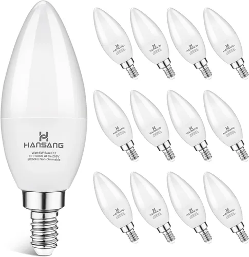 Miniatura 13 de Paquete de 8 bombillas LED E12 de 4000 K luz natural, base pequeña tipo B para candelabro, equivalente a 6 W, 60 W, bombillas para ventilador de Luz