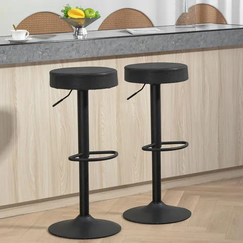 Miniatura 2 de Finnhomy Juego de 2 taburetes de bar de altura de mostrador, taburetes de bar giratorios con reposapiés y espalda descubierta, taburetes de bar Negro