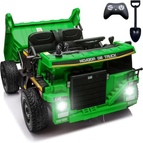NEWQIDA Camión volquete de 24 V, automóvil eléctrico para niños con control remoto, vehículos de construcción con cama volquete eléctrica, pala,
