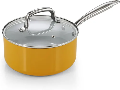 Miniatura 8 de Cook N Home Sartén antiadherente clásica con tapa de vidrio, cacerola anodizada dura de cerámica antiadherente con mango que se mantiene fresco, Azul