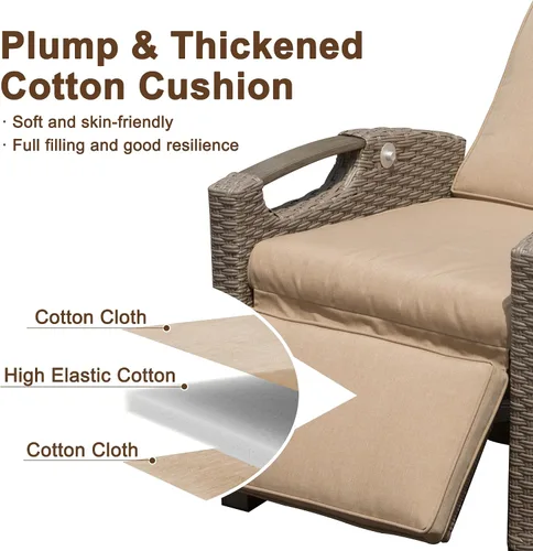 Miniatura 8 de Domi - Silla reclinable para exteriores, sillón reclinable de patio con mimbre tejido a mano, mesa abatible con respaldo de empuje, ángulo