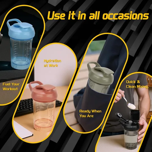 Miniatura 6 de Botella mezcladora de proteínas de 20 onzas, vasos mezcladores de proteínas a prueba de fugas para gimnasio, fitness y suplementos, material PETG