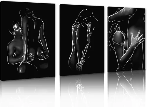 Miniatura 13 de Novatique 3 piezas de arte de pared sexy en blanco y negro para parejas desnudas, decoración de pared abstracta de amor para mujeres y hombres, arte