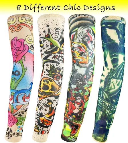 Miniatura 3 de Mangas de brazo de tatuaje falso a granel, 8 piezas de protección solar temporal para niños pequeños y grandes Juego de 3 mangas de 8 piezas