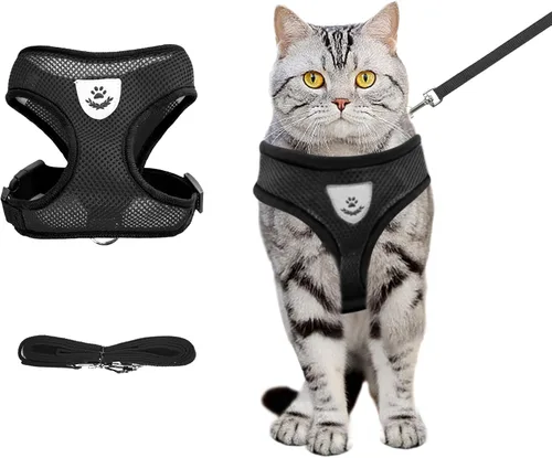Shudyear Arnés de pecho para gato de verano y correa, juego de correa y arnés de pecho de malla suave ajustable antiescape para todo tipo de gatos,