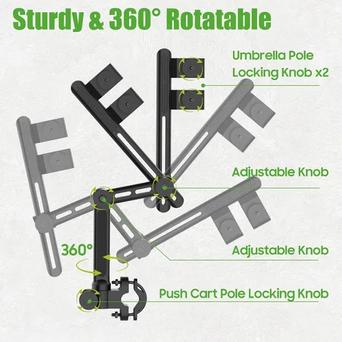 Miniatura 5 de 10L0L Soporte para paraguas de carrito de golf resistente, base de aluminio ajustable de 180° para carros de golf, cochecitos, sillas de ruedas