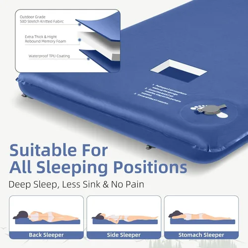 Miniatura 4 de Wevelel Memory Sleeping Pad, 3.1" Ultra-Thick Foam Sleeping Mats for Camping, Easy Inflate&Deflate,9.5 R-Value Insulated Camping Mattress Pad with