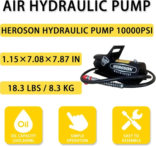 Miniatura 2 de HEROSON Bomba neumática de alta presión, 10,000 PSI, depósito de 0.7L, salida de aceite NPT 3/8", entrada NPT 1/4", bomba hidráulica de aire