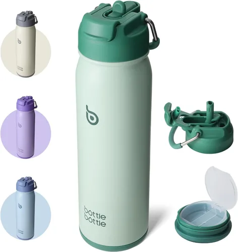 Miniatura 12 de BOTTLE BOTTLE Botella de agua de 24 onzas aislada, botella de agua deportiva de acero inoxidable con popote y tapa ajustable Organizador diario