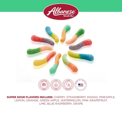 Miniatura 6 de Albanese World's Best Sour 12 Flavor Mini Gummi Worms Bolsa de caramelos de 0.85 onzas, paquete de 200 12 sabores ácidos únicos, sin gluten, sin