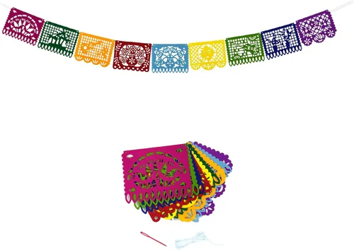 Miniatura 10 de Cartel de Picado de fieltro de cabello mexicano,Fiesta mexicana Fiesta Fieltro Banners,Decoración Día De Los Muertos Suministros para Fiesta Bandera