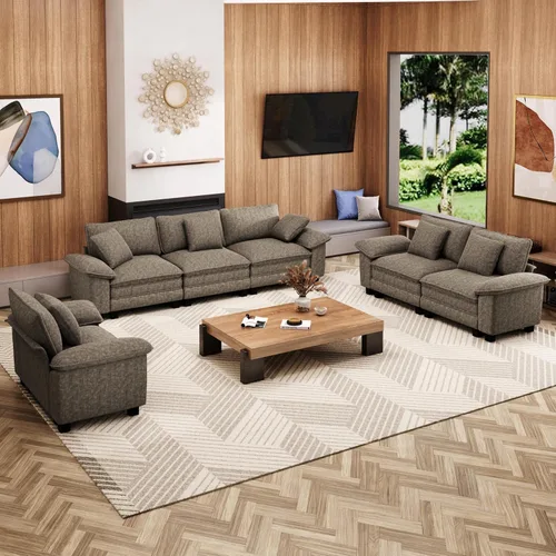 Miniatura 20 de MIXPATIO Juego de sofá modular Cloud en forma de U, asiento profundo de 3 piezas, sofá modular de 6 plazas y brazos extraíbles, felpilla de felpa