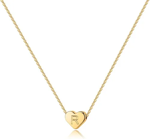Miniatura 13 de Turandoss Collar con inicial de corazón para mujeres y niñas, delicado chapado en oro de 14 quilates, dije de corazón con letra A-Z, collar
