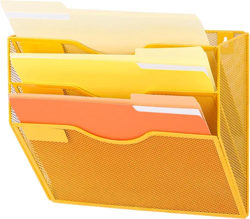 Miniatura 40 de EASEPRES Organizador de archivos de malla de 3 bolsillos para colgar en la pared, carpeta de papel para correo montada en la pared, organizador