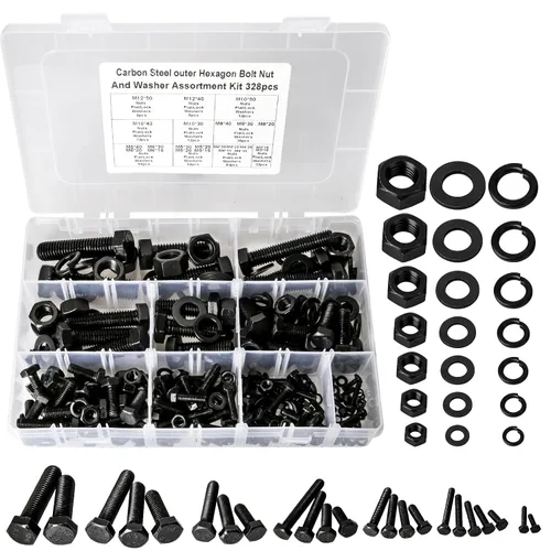 Miniatura 11 de Kit de surtido de pernos y tuercas métricas M6 M8 M10 M12 de 16 mm a 60 mm de grado 8 con tuercas hexagonales, pernos y arandelas de 15 tamaños