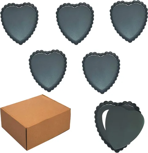 Miniatura 6 de Mini bandeja para tartas, 6 moldes para quiche en forma de corazón de 4 pulgadas, con un molde inferior extraíble, utilizado para postres, hornear