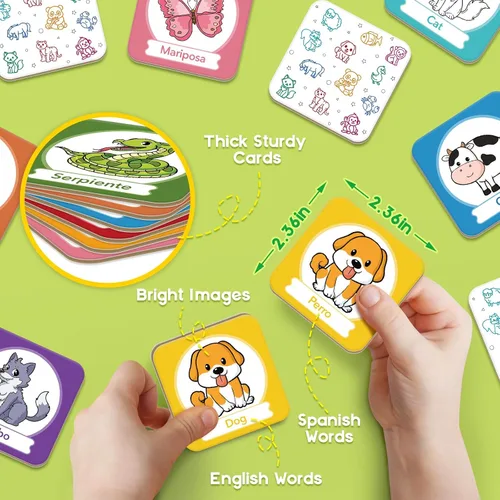 Miniatura 5 de Edulok Juego de tarjetas de memoria, juego de partidos para niños pequeños, aprender español para niños, tarjetas flash bilingües, juguetes