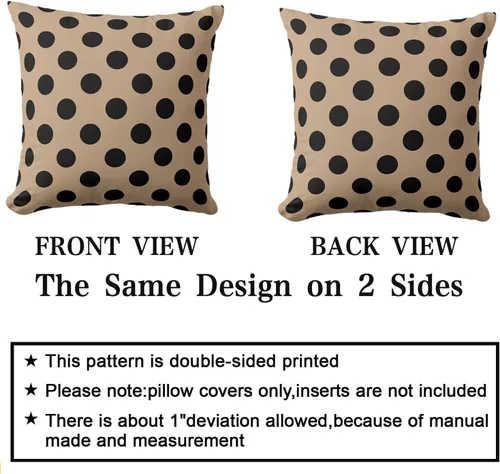 Miniatura 3 de Fundas de almohada de lunares negros sobre beige de 16 x 16 pulgadas, fundas de almohada decorativas rústicas y cuadradas para decoración del sofá
