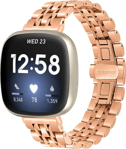 Miniatura 12 de Compatible con bandas Fitbit Versa 4/Versa 3/Sense 2/Sense para mujeres y hombres, correa de repuesto de metal de acero inoxidable para Fitbit Versa