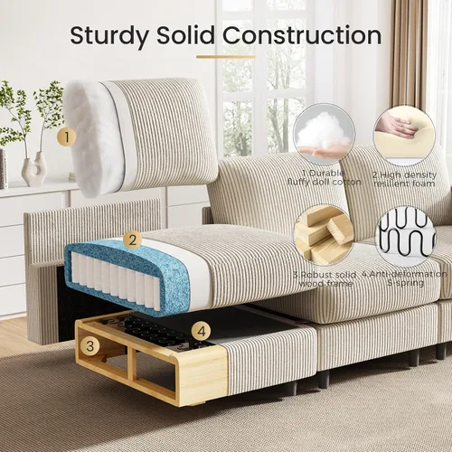 Miniatura 5 de KKL Sofá modular de 84 pulgadas, sofás de 3 plazas para sala de estar con almacenamiento, sofá modular de asiento profundo seccional, funda