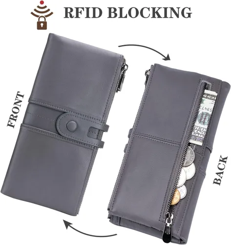 Miniatura 3 de Wallet for Women Large Capacity Genuine Leather Bifold RFID Blocking Card Holder Clutch Wallet with Zipper Pocket