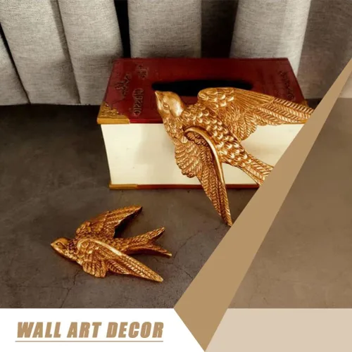 Miniatura 7 de YARDWE Figura de gorriones dorados para colgar en la pared, figuras de pájaros, esculturas de pared de resina de jardín, colgante, decoración