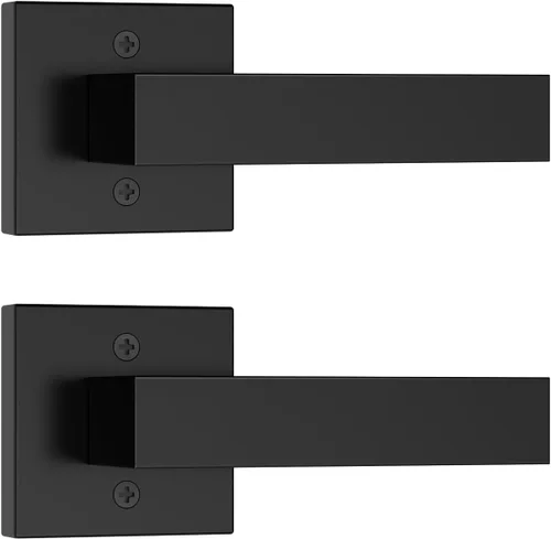 Miniatura 29 de Estmoon Paquete de 2 palancas de puerta de paso, pomos de puerta negros mate, manijas de puerta cuadradas para interiores, palancas resistentes sin