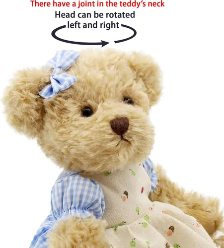 Miniatura 4 de oits cute Paquete de 2 osos de peluche, lindo animal de peluche, regalo para parejas, juguete de peluche suave de 11 pulgadas (ropa a cuadros azules)